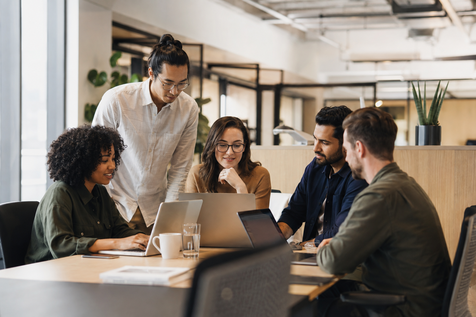 Technology team collaborating in a modern office